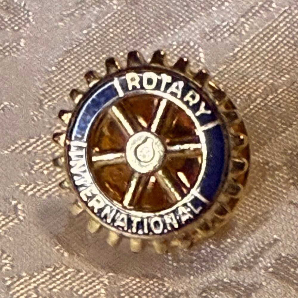 VTG Rotary International Lapel Tie Hat Pin Gold Tone Blue Enamel Cog